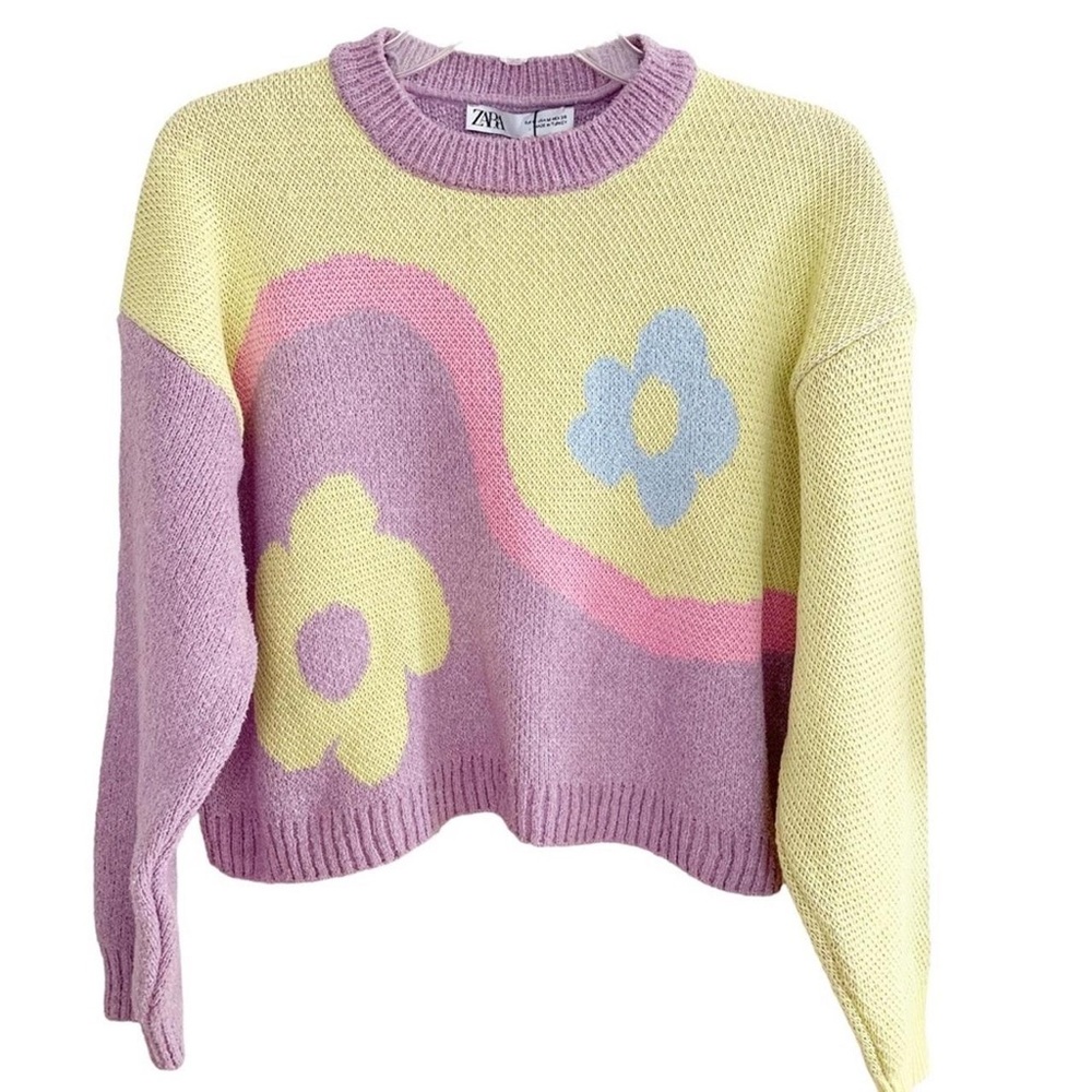 Zara Pastel Floral Jacquard Sweater